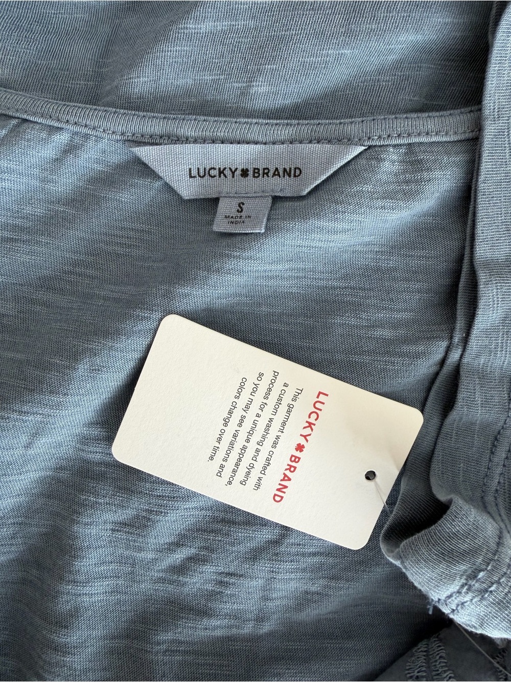 Lucky Brand Embroidered Yoke Tassle Top Grisaille Blue Size S - Picture 7 of 7